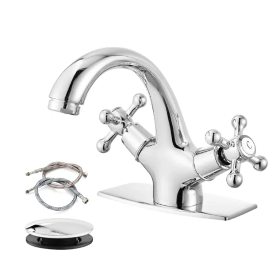 

Bathroom Sink Faucet Single Hole Double Cross Handle Knobs Lavatory Vessel Sink Mixer Tap Bathroom Faucet with Pop up Drain and