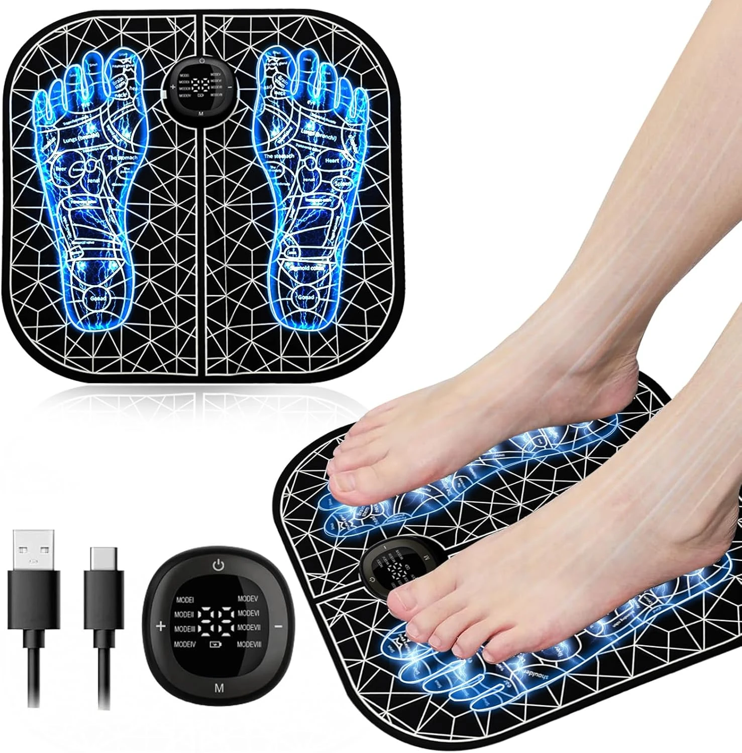 EMS Foot Massage for Muscle Relaxation, Transcutaneous Electronic Nerve Stimulator, LCD Display Screen, Adjustable 10 Modes