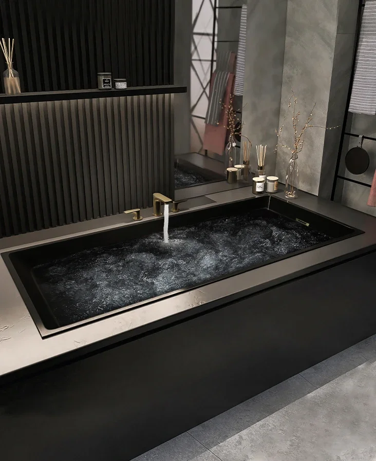 Thin-edged black embedded small apartment hotel B&B home built-in deep acrylic bathtub