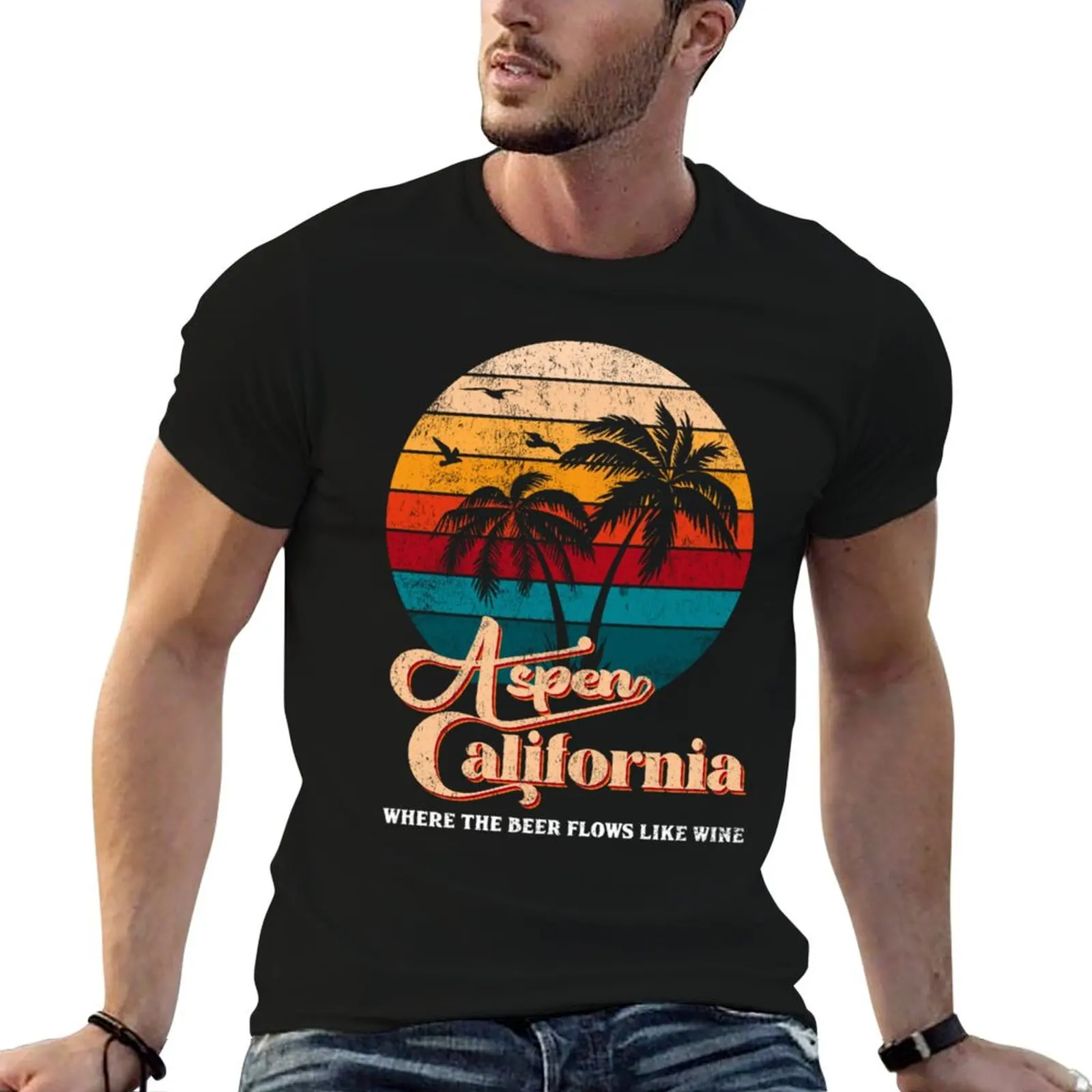 أسبن كاليفورنيا بلدي المفضلة تي شيرت القطن تي شيرت رجل تي شيرت رجل عادي تي شيرت
