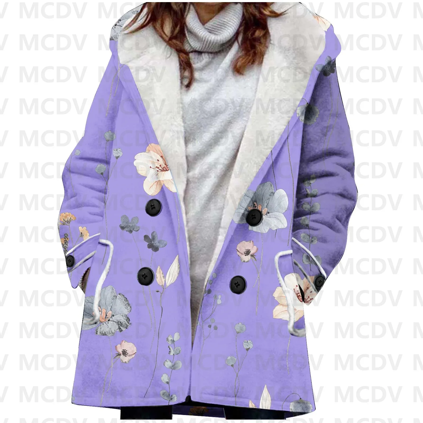 Retro Flowers Art 3D Printed Fleece Hooded Cloak Women Thick Warm Coat Women's Winter Warm Overcoat Casual Clothes 04