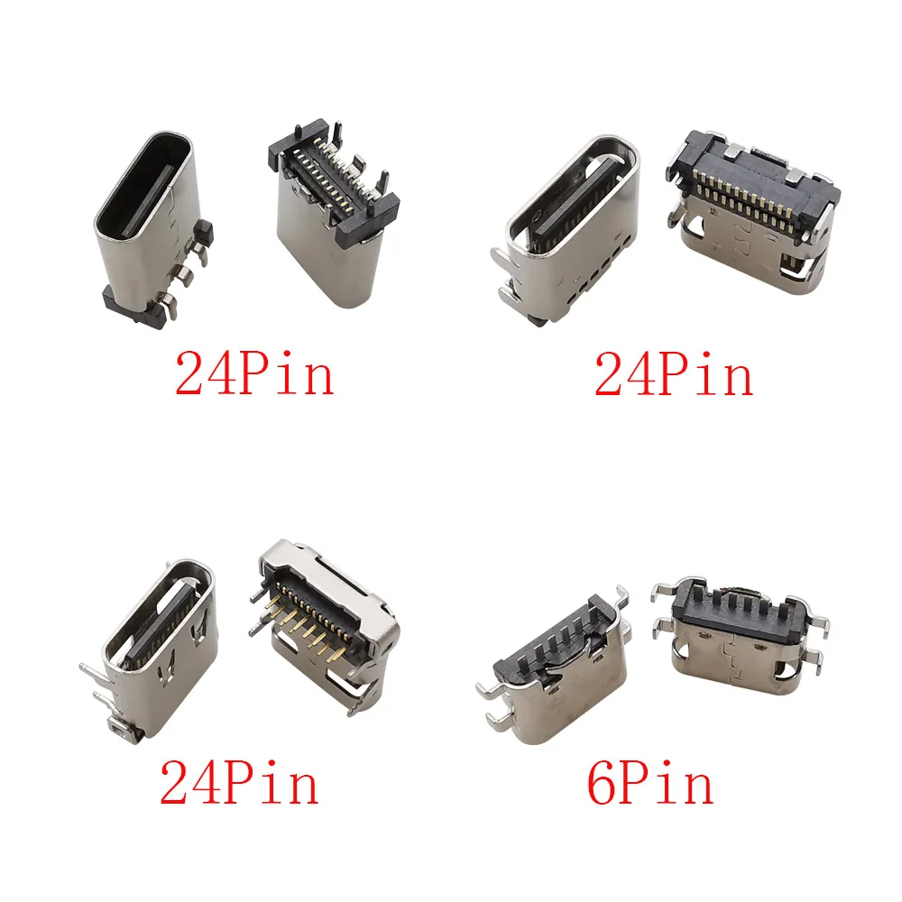 10Pcs USB Connector Type C Female Charging Port Jack 2P/6P/16P/24 Pin Soldering PCB SMD SMT DIY USB-C Socket Adapter