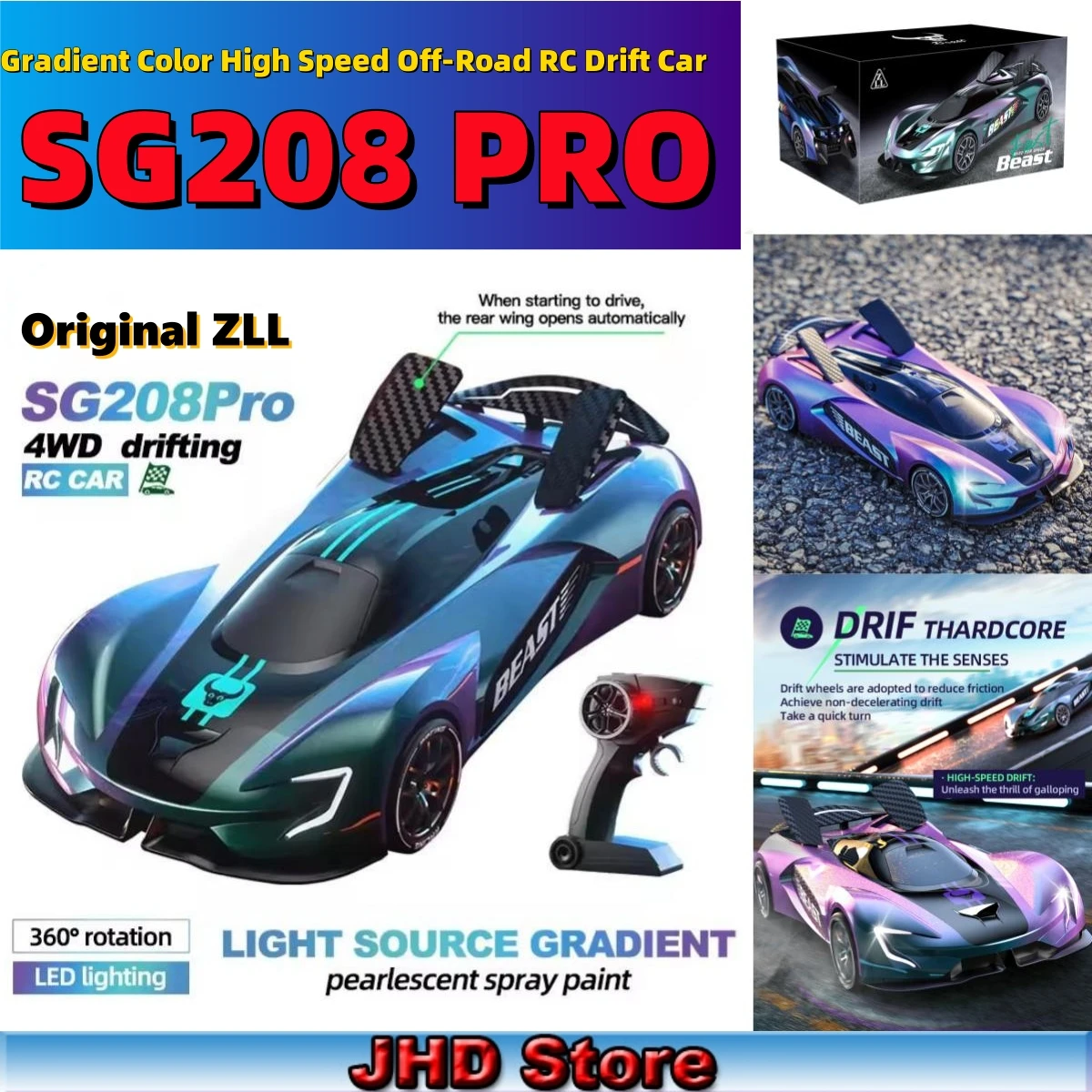 

JHD для ZLL SG208PRO 1:24 4WD 2.4G Мини RC гоночный автомобиль с подсветкой градиентного цвета Высокоскоростной внедорожный пульт дистанционного управления Drift SG208