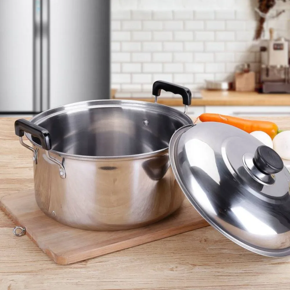 Kitchen Saucepan Stainless Steel Soup Pot Binaural Handle Deepened Stockpot with Lid Stewed Pot Dormitory