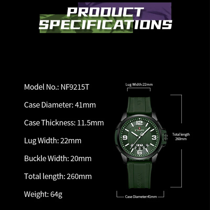 NAVIFORCE-Relógio de quartzo impermeável masculino, pulseira de silicone, relógios de pulso clássicos masculinos, data automática, relógio,
