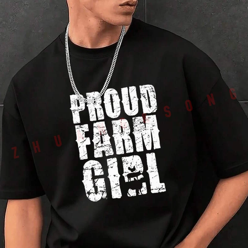 

Tshirt Men Crew Neck Tops Proud Farm Girl Graphic Black New Mens Hip Hop O-neck Tee Shirt Motorcycle Casual T-shirt