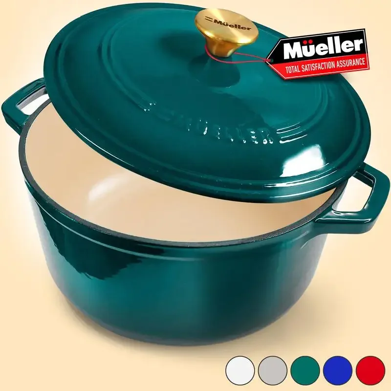 Mueller DuraCast 6 Quart Enameled Cast Iron Dutch Oven Pot with Lid, Casserole Dish, Braiser Pan, Oven Safe, Cookware Kitchen