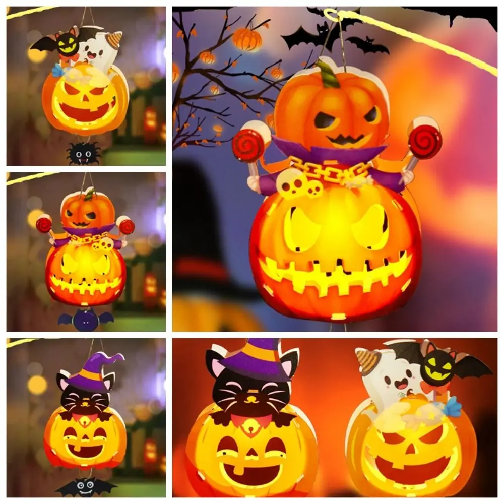 Happy Halloween Day Halloween-lantaarn DIY-materialen met handvat met LED-licht Halloween-pompoenlantaarn Gloeiend handgemaakt