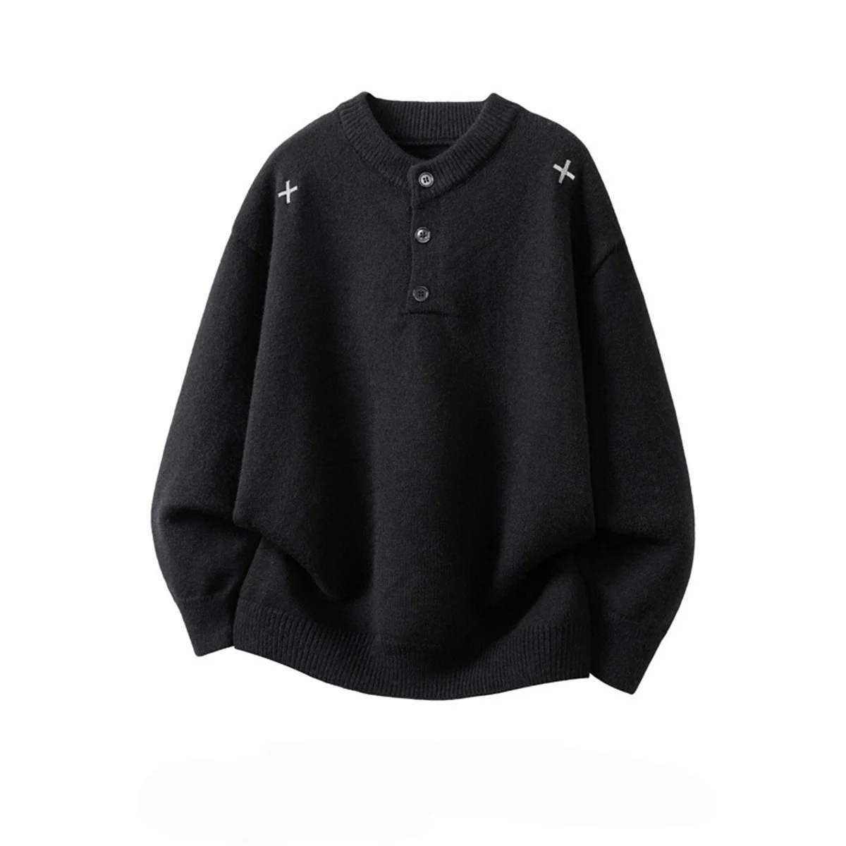 

American Sle Henry Collar Knitted Sweater Men Women Thiened Winter Leisure High ade Embroidery Inner Wear Base Layer