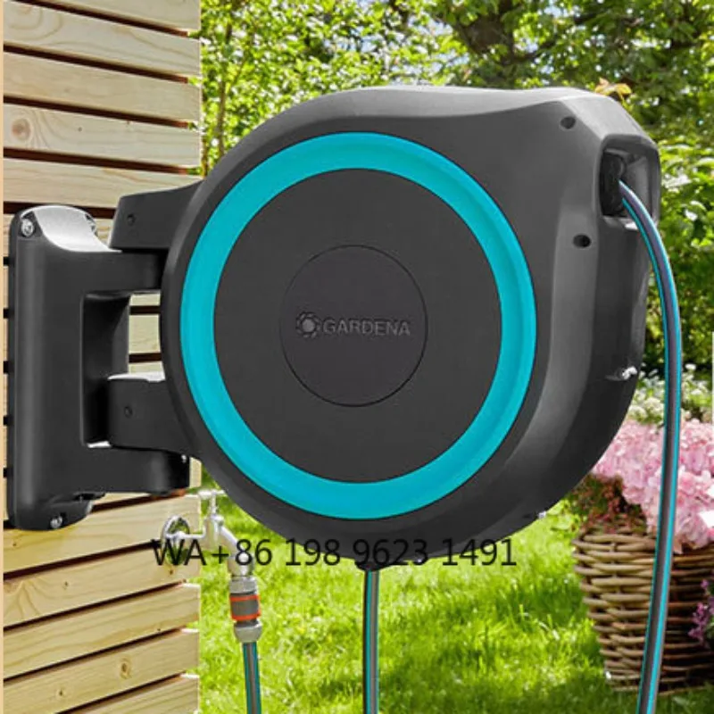 Wall Mounted Retractable Garden Hose Reel, Auto Rewind Water Hose with Sprayer Nozzle Swivel Bracket