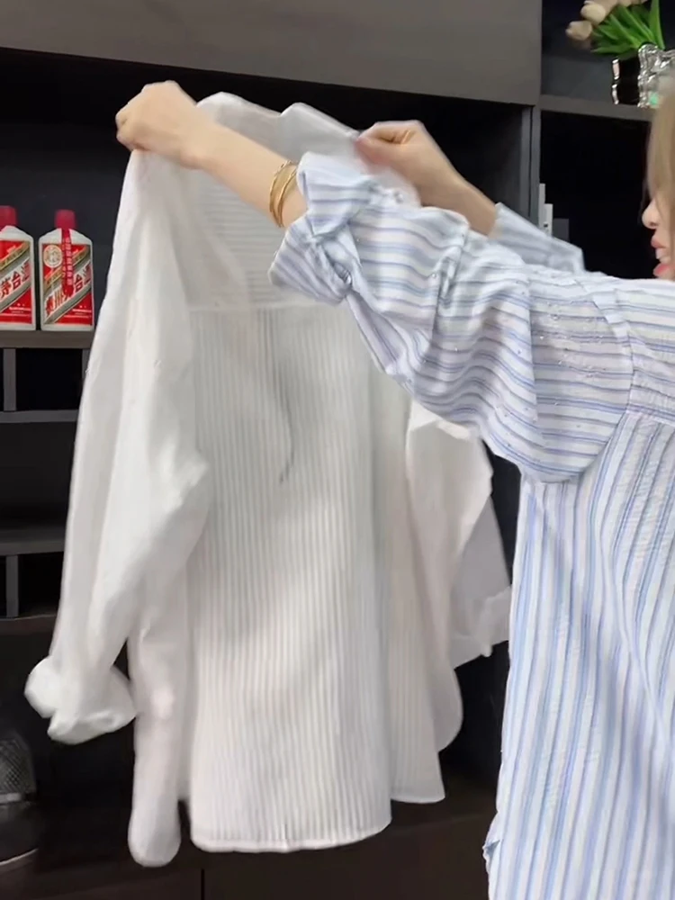 Maglia lunga da donna a righe Sve irt Primavera Autunno Vestibilità ampia Versatile inizio primavera Top coreano Sle Pendolarismo Faion Colore puro