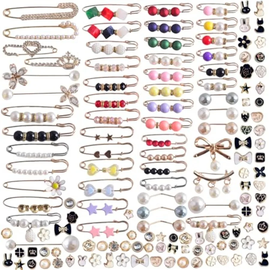 

Charms for Socks 40pcs Brooches and Pins for Women Brooch Pins Button Pins Rhinestone Pearl Bling Gold Junk Sock Jewelry Charms