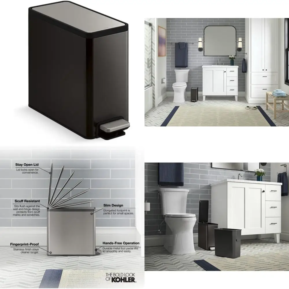 

2.5 Gallon Step Trash Can with Quiet-Close Pedal, Black Stainless Steel Bathroom Waste Bin