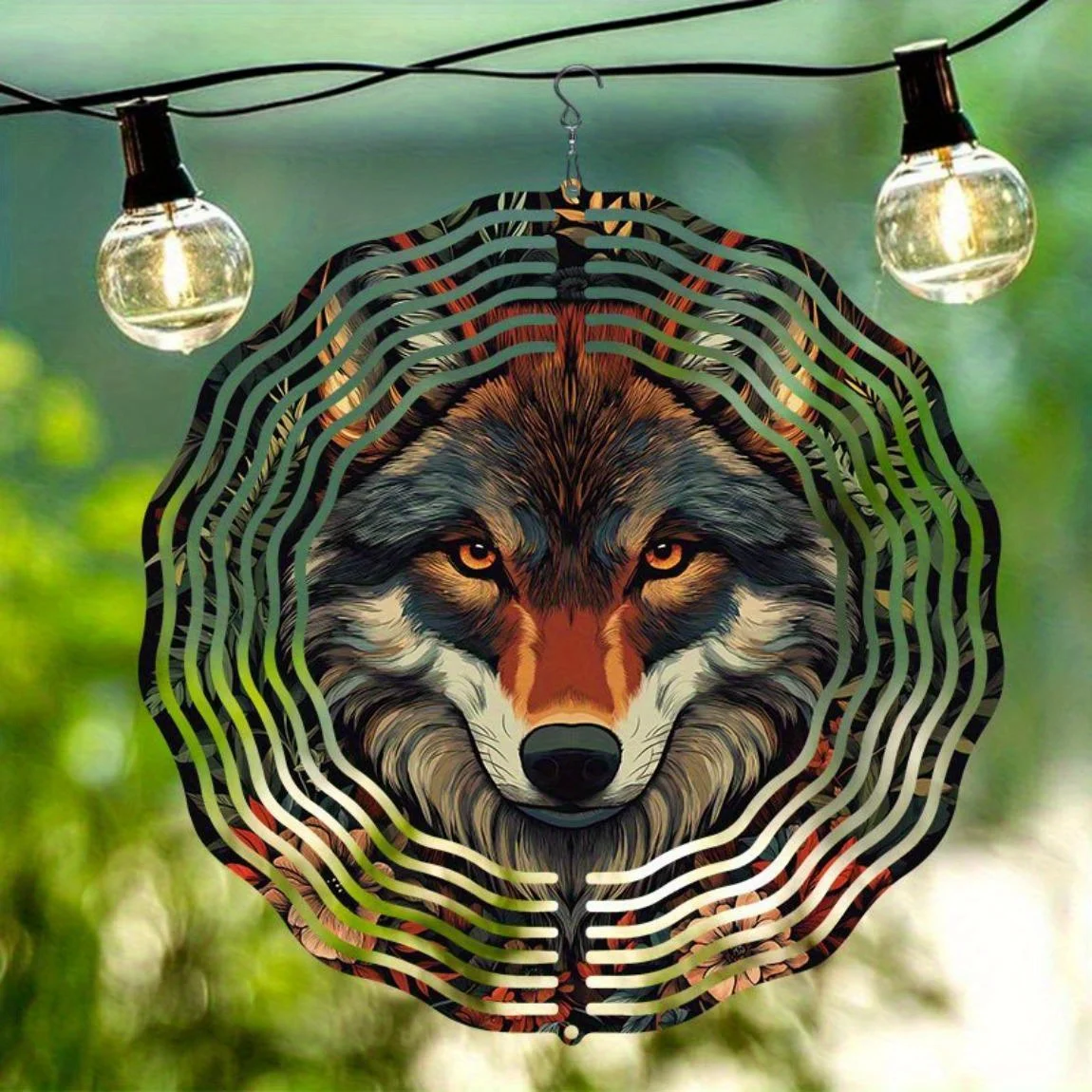 CIFBUY Metall-Windspiel Rosenroter Wolf 2D-Design Outdoor-Hängedekoration für Garten, Hof, Zuhause, Geschenk, Kunst