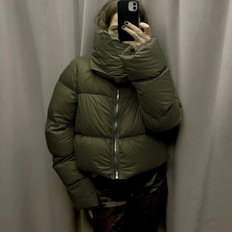 TARUXY Fashiona Warm Cotton Jacket Women's Loose Turtleneck Zipper Long Sleeve Overcoat Winter Warm Bread Short Clothing Female