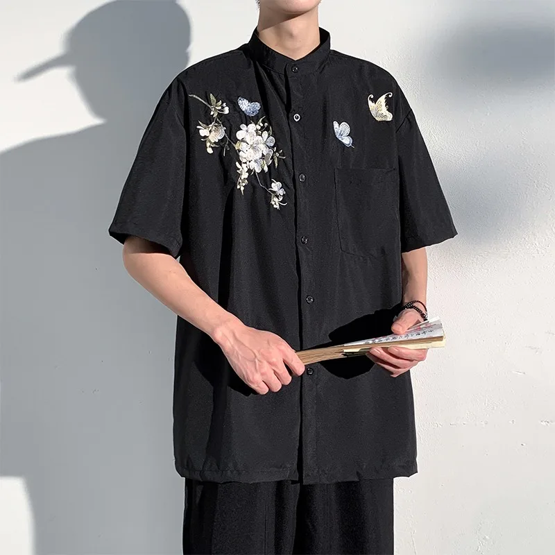 

Men Shirts Short Sleeve Casual Embroidery Summer New Fashion Loose Fit Comfort Male Shirts Streetwear Top