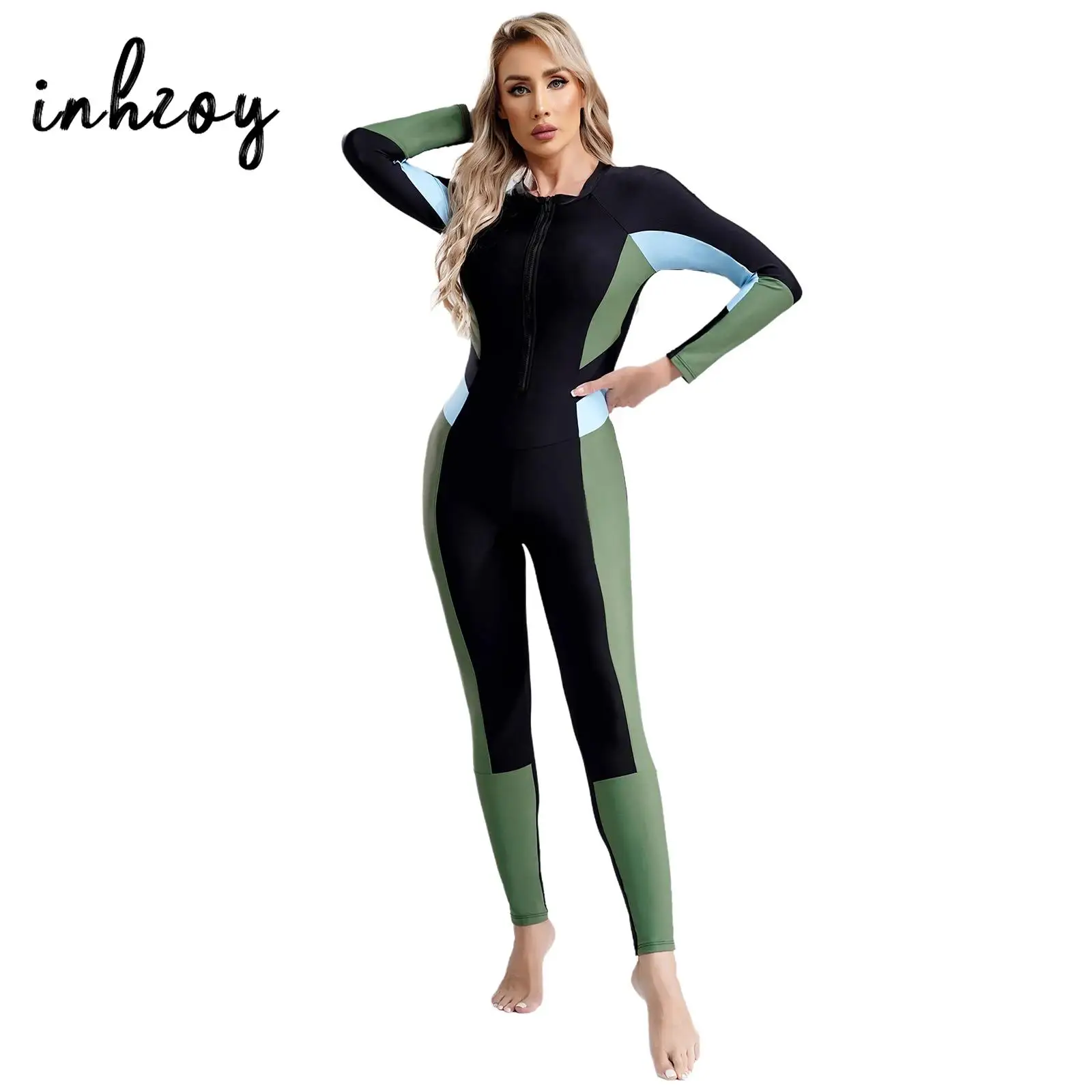 

Womens Full Bodysuit One Piece Rash Guard Swimsuit Long Sleeve Surfing Wetsuit UPF 50+ UV Sun Protection Diving Bathing Suit