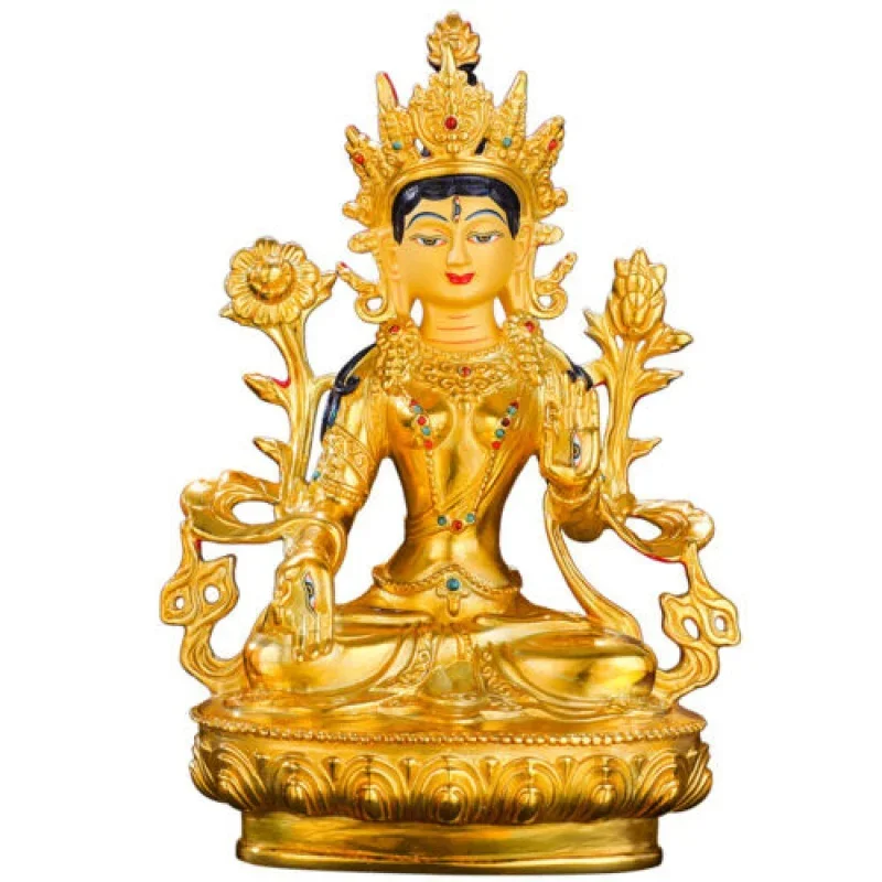 

8 Inch Hand Painted Gilded Bronze Buddha Statue Bodhisattva White Tara Wish U Fortune