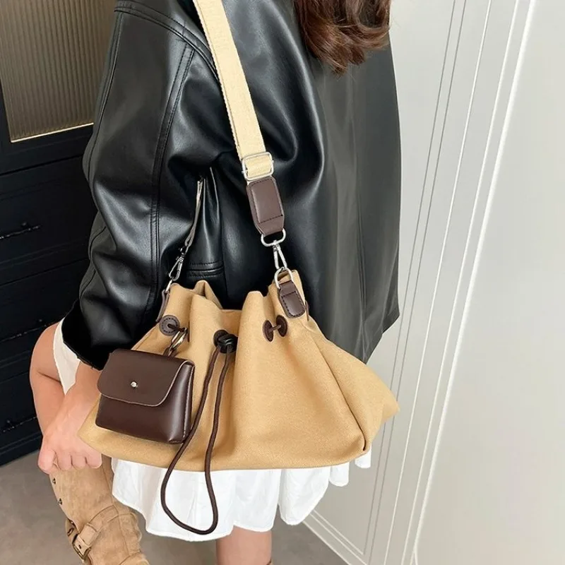 

Canvas Drawstring Bucket Bag with Mini Pouch, Multi-color for Daily Use, Shopping, Dating, Commuting and Short Trips Handbag