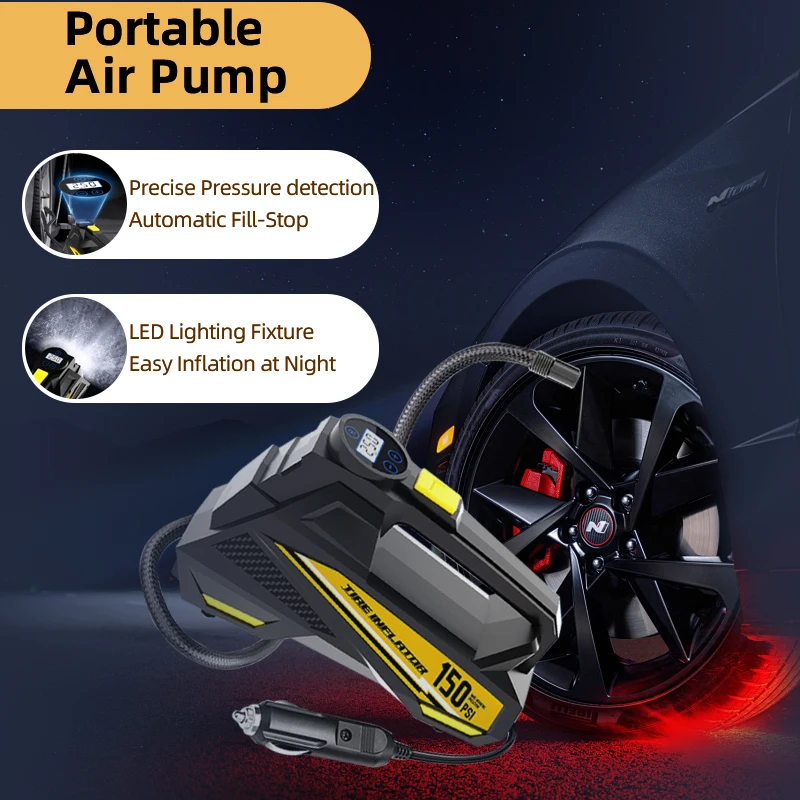 

Portable Digital Display Lighting Air Pump For Automobiles Intelligent Tire Air Pump For Vehicles Electric Air Pump