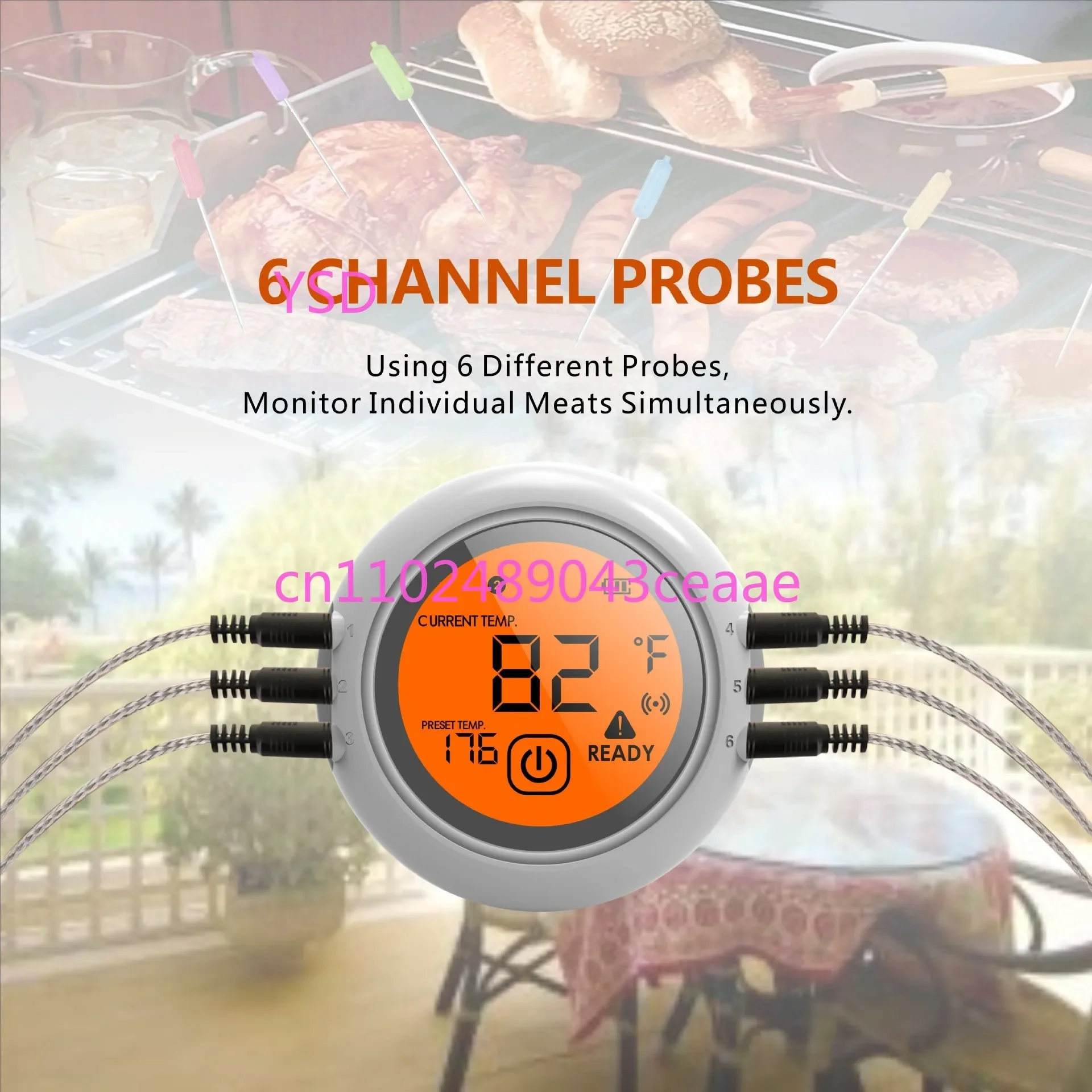 Wireless Bluetooth BBQ Thermometer（6 Probes, 100M Remote Range, Digital Thermometer for Meat Grilling, Barbecue ）