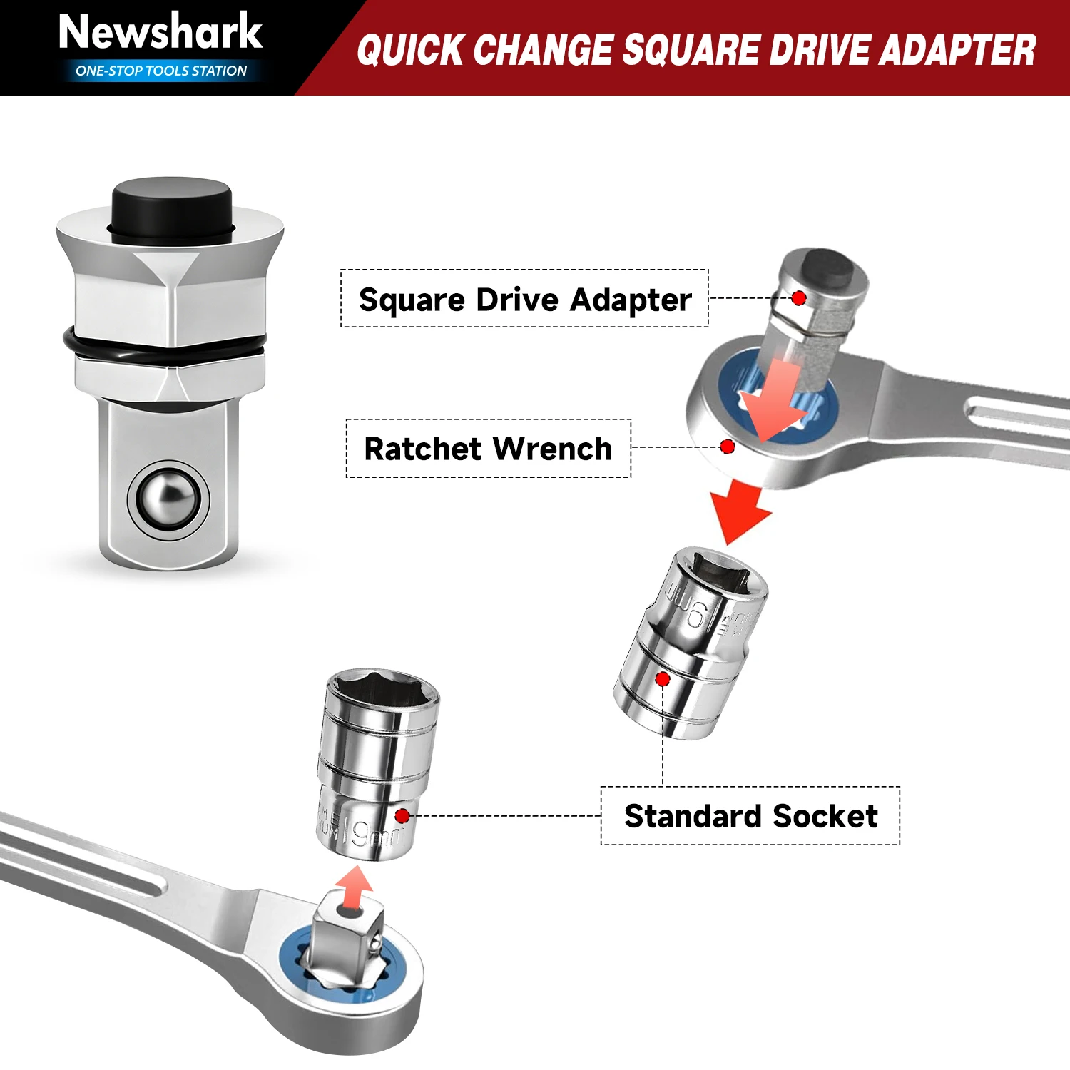 1/2" 1/4" 3/8" Vierkant-Adapter mit Rutschfestem Design für Sichere Befestigung und Hochdrehmoment-Anwendungen – Detail 5