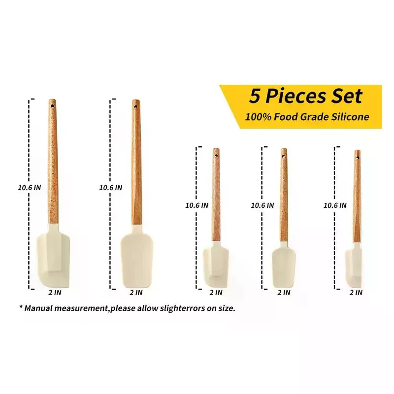 5 قطعة كريم كعكة ملعقة سيليكون مقبض خشبي الخبز المعجنات مكشطة الخلاطات غير عصا المطبخ الحلوى الخبز ملعقة مجموعة #6