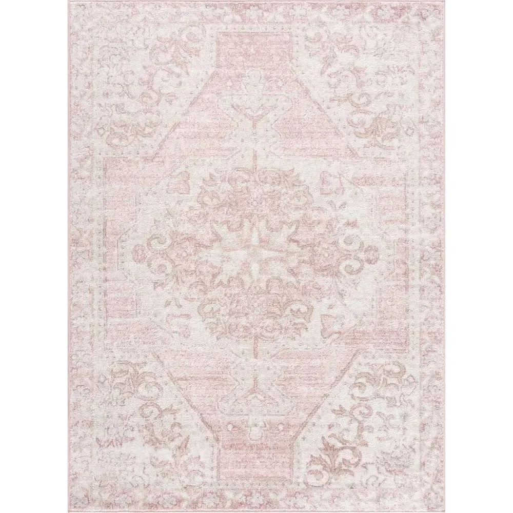 

Blush & Light Pink Collection Snead Bohemian Oriental Medallion Area Rug - Traditional Floral Carpet for Living Room, Bedroom