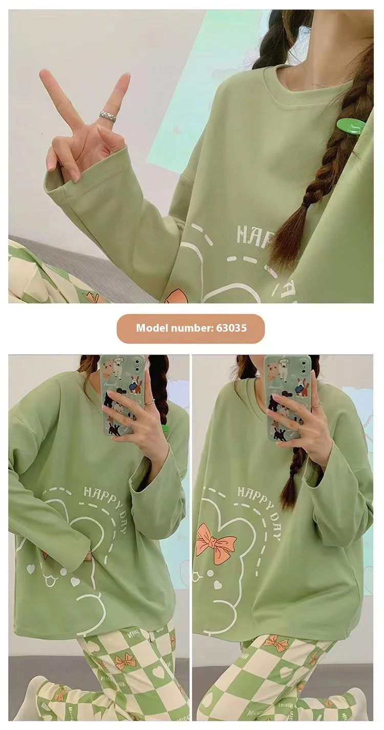 Damen-Pyjama im neuen Frühlings- und Herbststil, künstlerischer Langarm-Pullover in Übergröße, Cartoon-, Herbst- und Winter-dünne Homewear – Detail 5