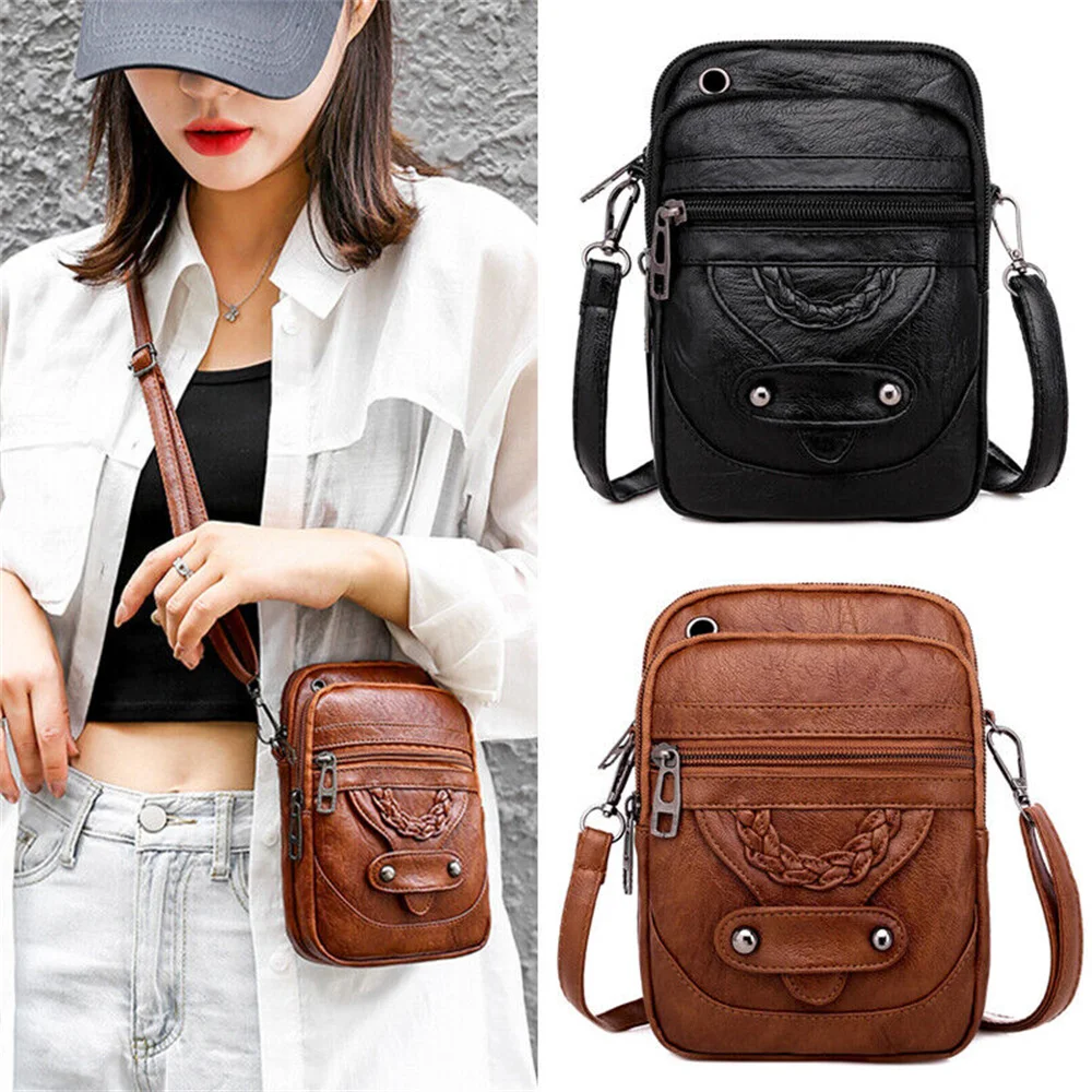 Soft Pu Leather Small Shoulder Bag For Women Vintage Multi-Functional Crossbody Bag Large Cash Purse Ladies Cell Phone Bag