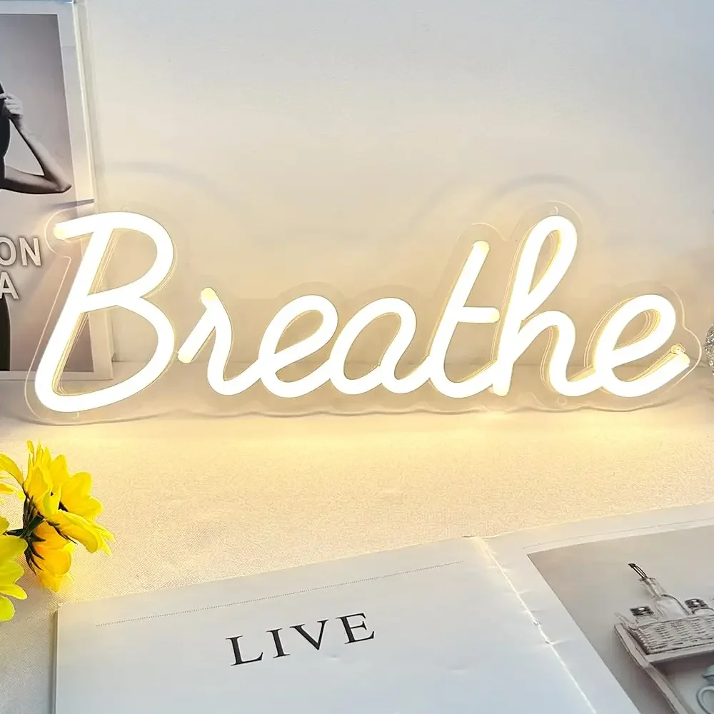 Breathe Neon Sign for Wall Decor Breathe Signs Dimmer Switch for Home, Yoga Studio Bedroom Readingroom, Lounge Wall Decoration