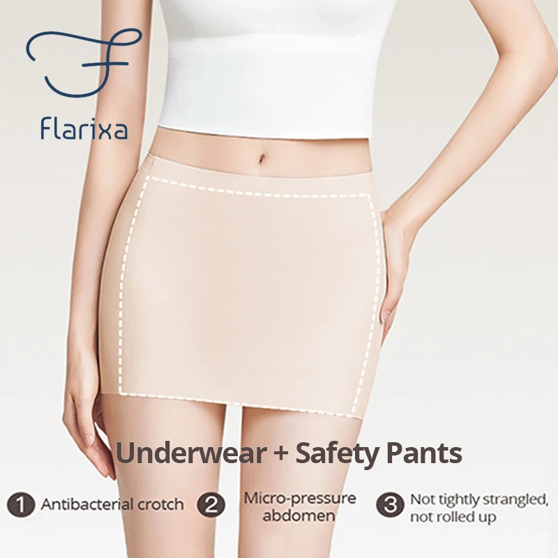 Flarixa Seamless Skirt Shorts Double Layer Front Crotch Panties Women Ice Silk Safety Pants Anti Friction Underwear Underpants