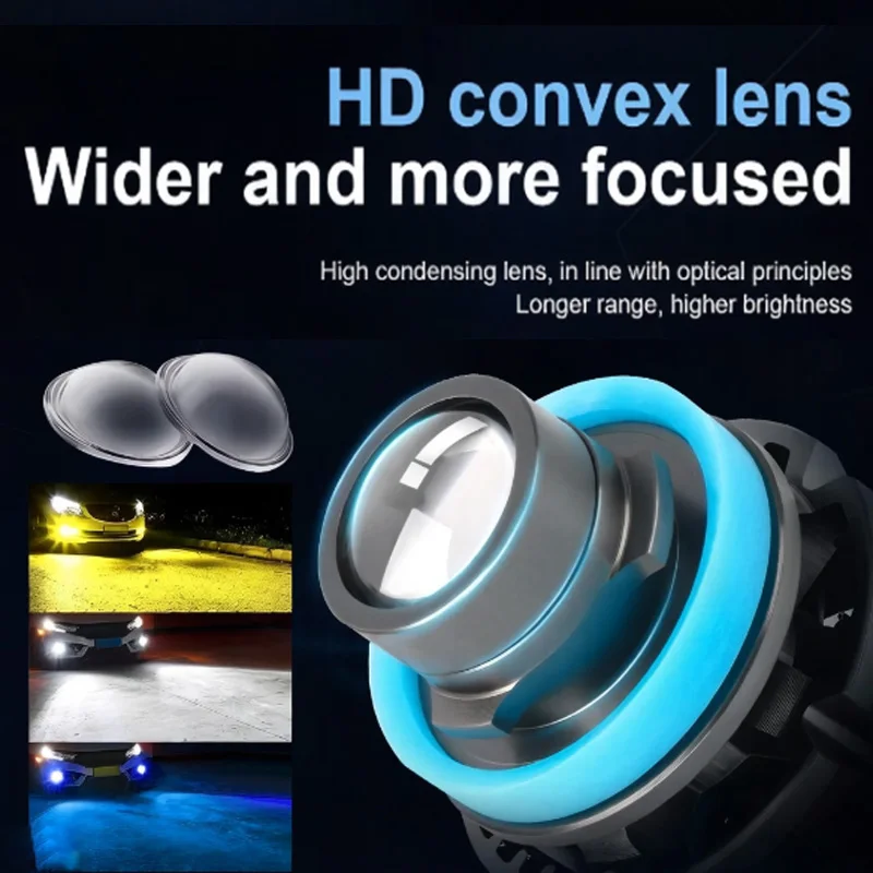 

2PCS H11 LED Laser Projector Lens Headlight H7 9005 9006 HB3 HB4 Fog Light Bulb H8 H9 CSP 6000K 3000K Light White Yellow Blue