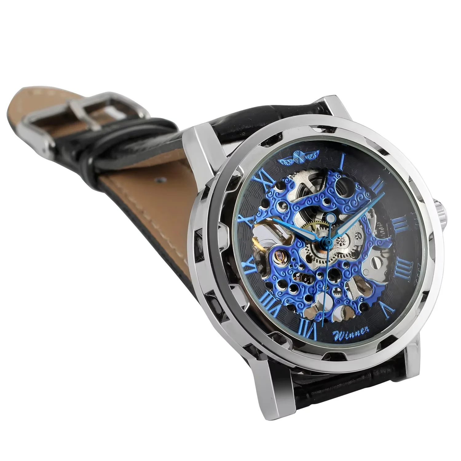 WINNER  Fashion trend men's and women's watches hollow creative dial leather strap automatic mechanical watches