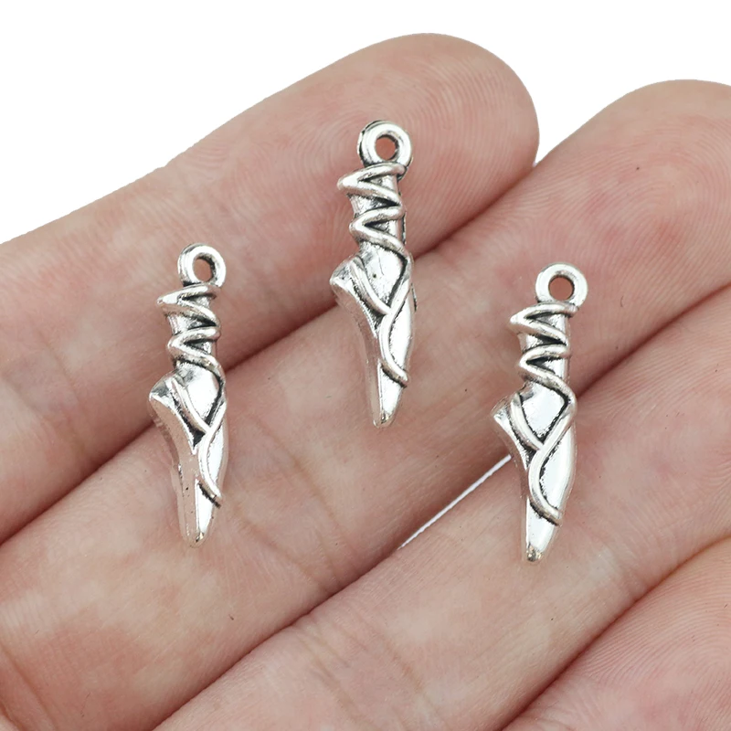 High Quality 20 Pieces/Lot 7mm*24mm Antique Silver Plated Diy Jewelry Making Charms Sports Ballet Toe Shoe Charms