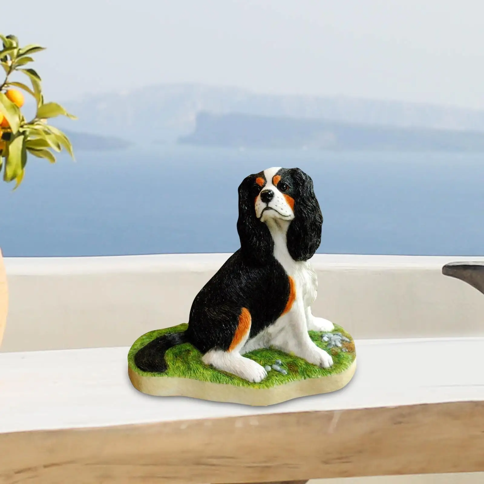 Adorable Cavalier King Charles Spaniel Dog Statue Figurine for Park Patio