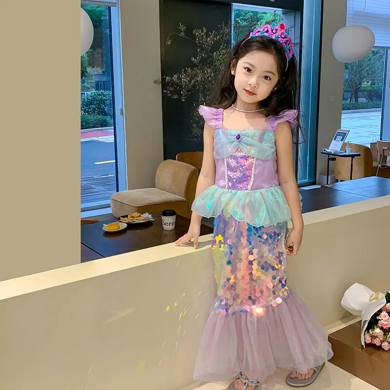 Disfraz de princesa sirenita para niños, vestido de cumpleaños y Halloween para niñas, vestidos de cola de pez para playa, Cosplay para fiesta de Carnaval