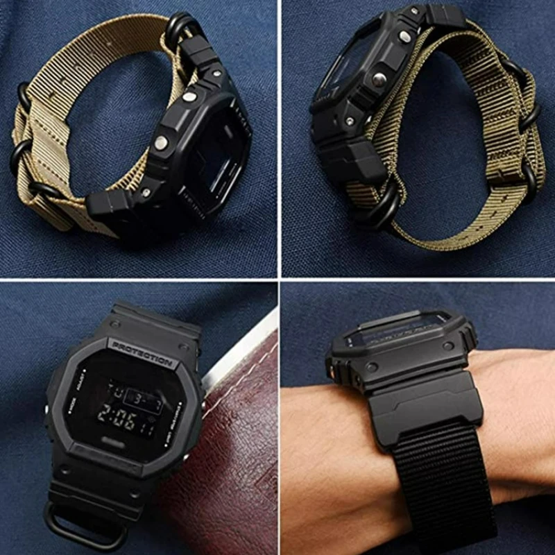 Para ​ ​ Casio GSHOCK Pulseira de relógio de nylon DW-5600/D5600/8900/9050/9051 Interface especial Design de 5 anéis Leve e confortável 16X22mm