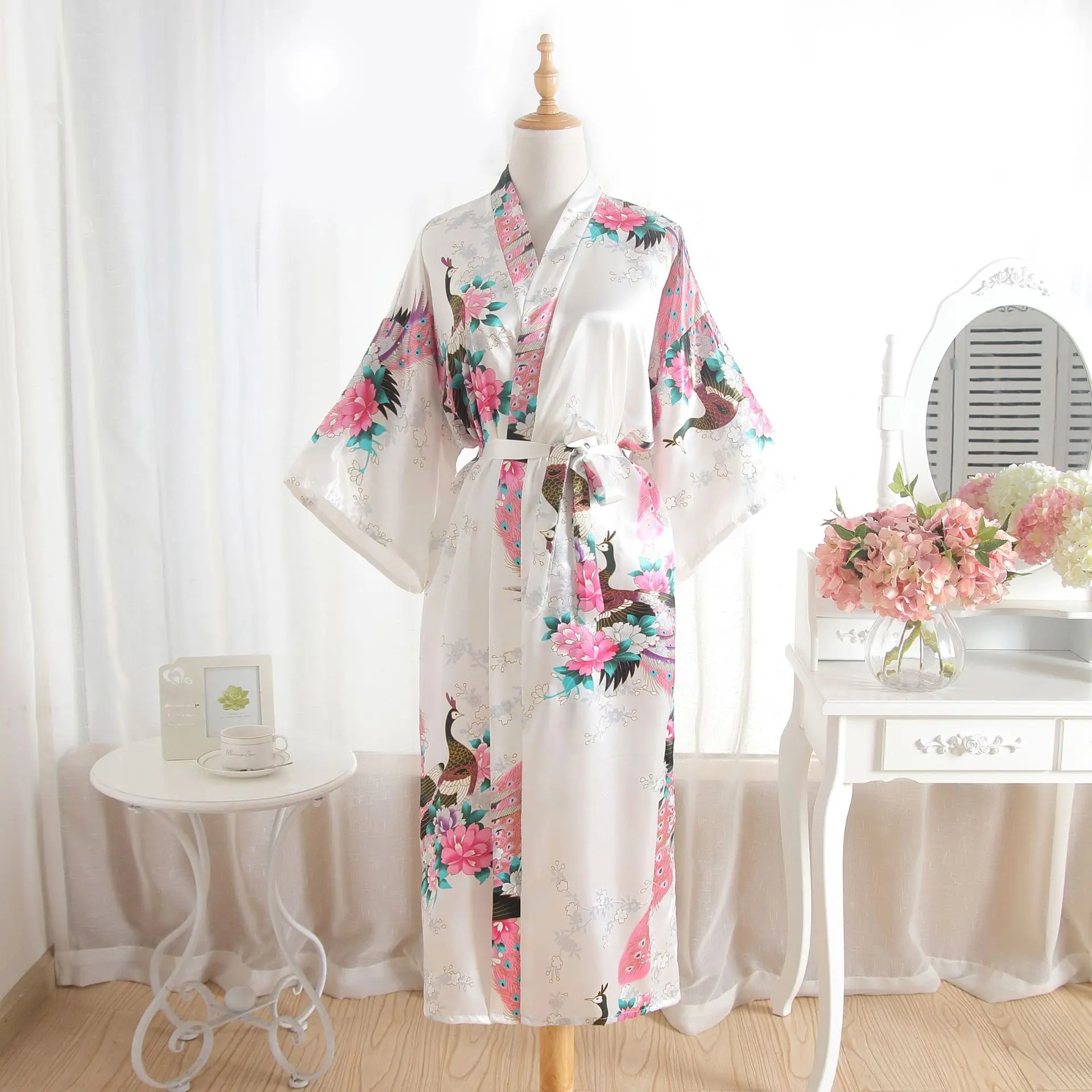 RB015 Satin Robes for Brides Wedding Robe Sleepwear Silk Pijama Casual Bathrobe Animal Rayon Long Nightgown Women Kimono XXXL