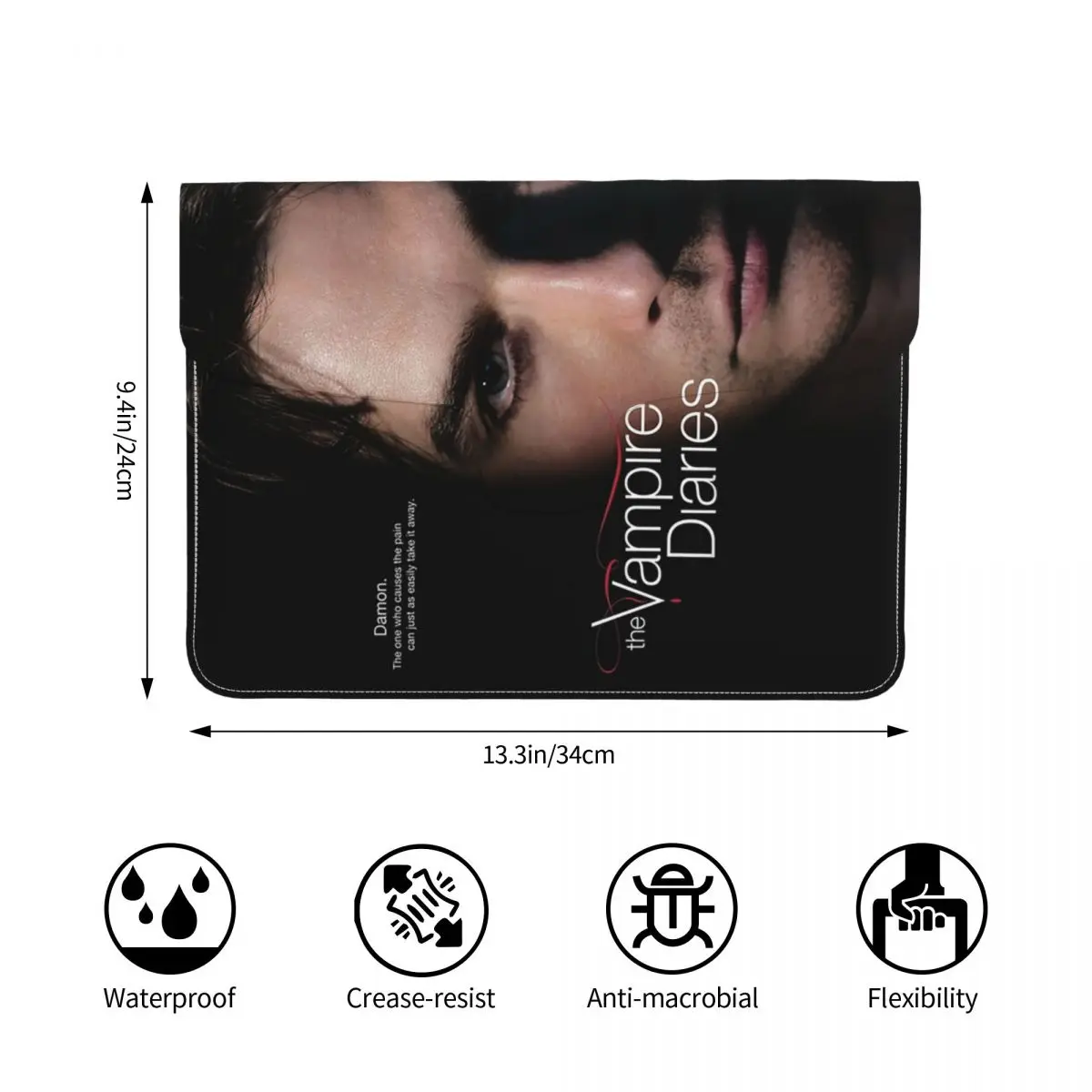 Damon Salvatore Vampire Diaries Movie PU Leather Horizontal Laptop Sleeve Shockproof Soft Lining Notebook Case 13 Inch