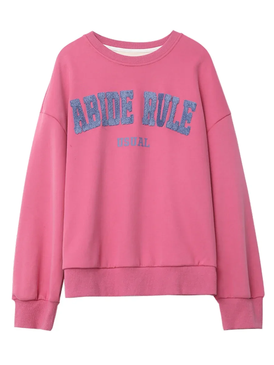 Chique Ven Vrouwen Sweatshirts Casual Pullover Losse Koreaanse Ronde Hals Letter Geborduurde Vrouwelijke Top Herfst 2024