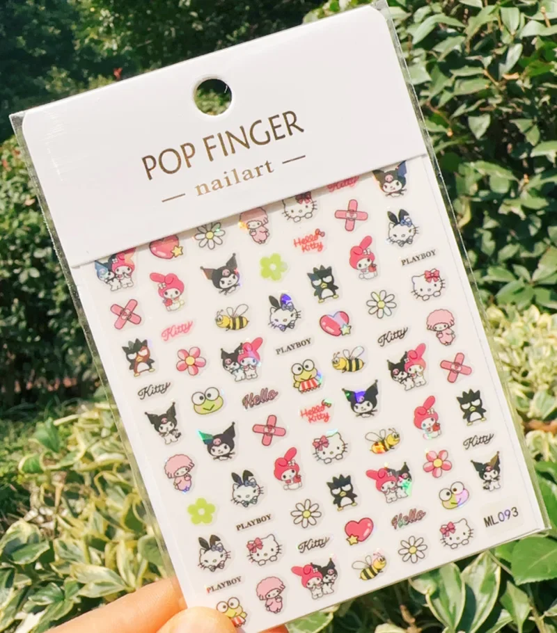 Novo sanrio laser kuromi adesivos de unhas bonito dos desenhos animados minha melodia adesivos para unhas decalques suprimentos de unhas dly decoração de unhas