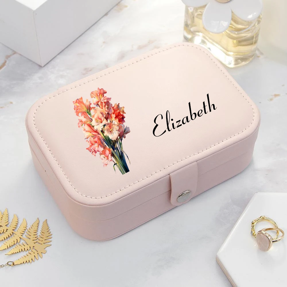 Jewelry Box with Birth Flower Personalized Jewelry Box for Mom Birthday Gift for Her Bridesmaid Gift Travel Jewelry Organizer