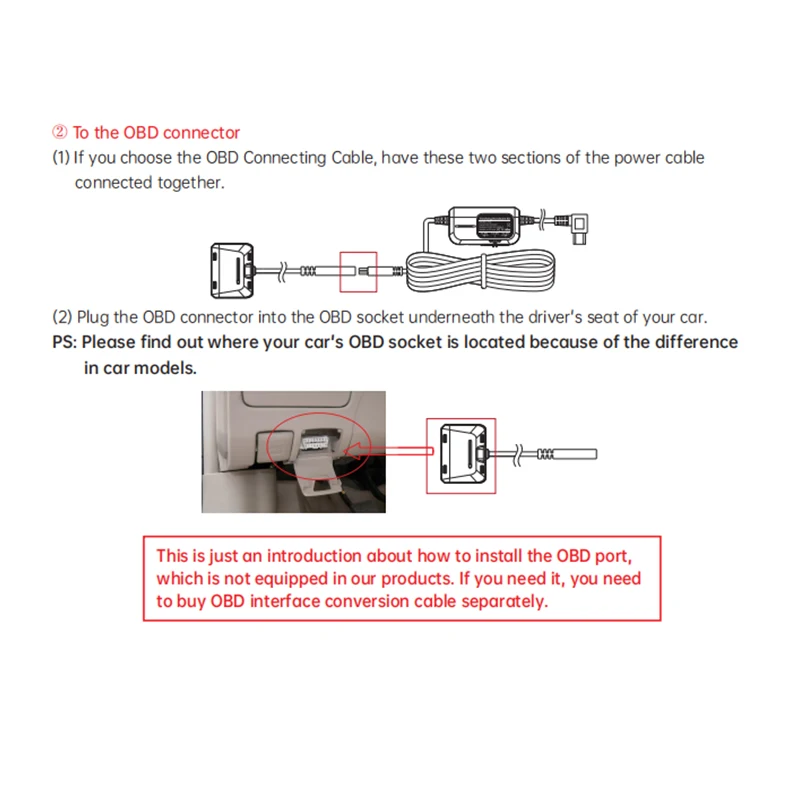 TIESFONG OBD Connect Cable Compatible with the P7 hardwire kit for I7pro-WB Dash Cam for 24H Radar Parking Sensor
