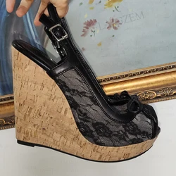 ZHIMA Women Sandals Peep Toe Platform Wedges Patchwork High Heels Pumps Slingbacks Comfortable Shoes Woman Big Size 38 43 45 48