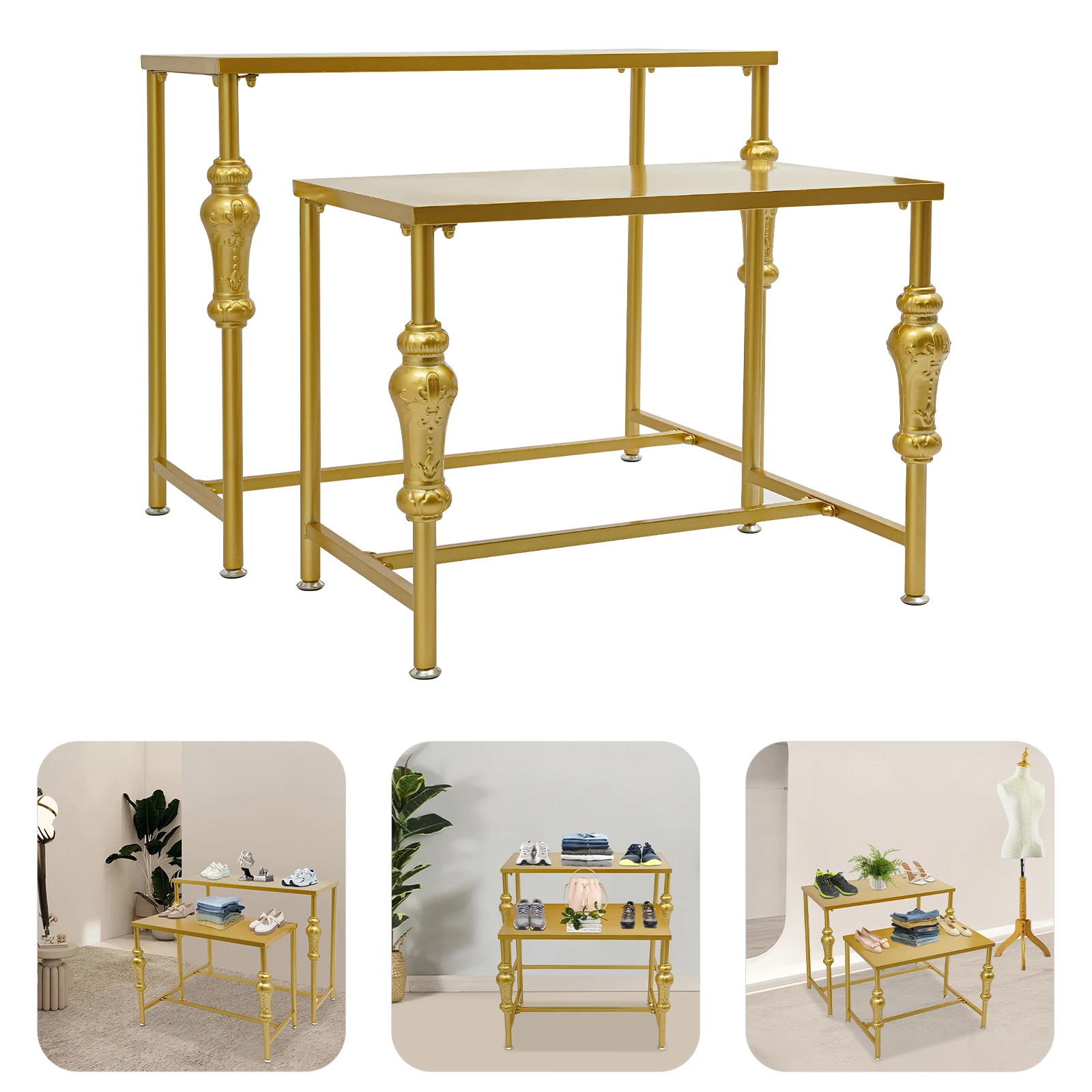 

2 шт. столы-витрины из углеродистой стали, золотая прямоугольная витрина, отдельно стоящая, большая 90*43*75 см/маленькая 75*43*55 см для розничных магазинов