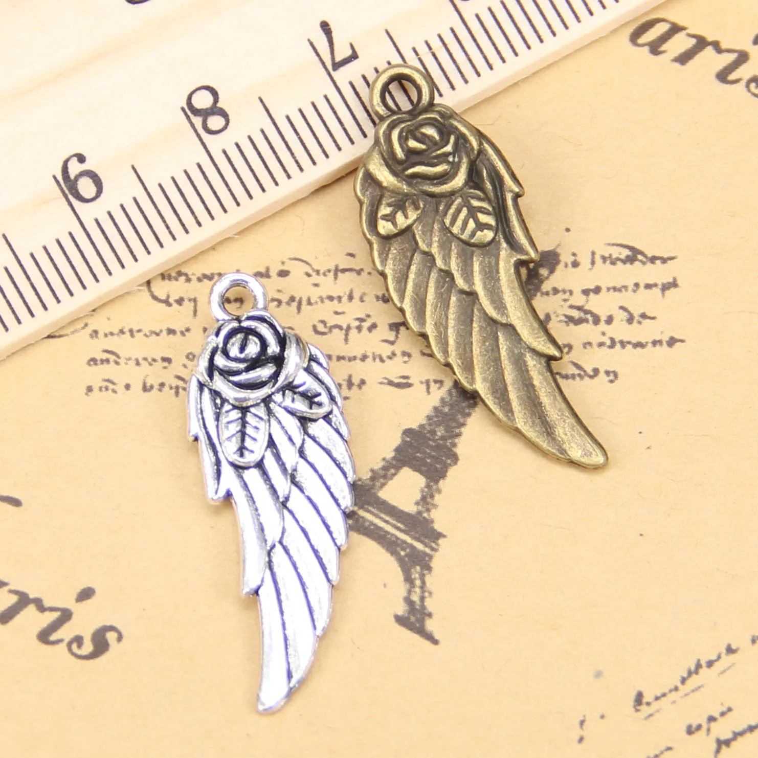 54pcs Charms For Jewelry Making angel wings flower 30x12mm Antique Silver Plated Pendants DIY Tibetan Silver Bracelet Necklace