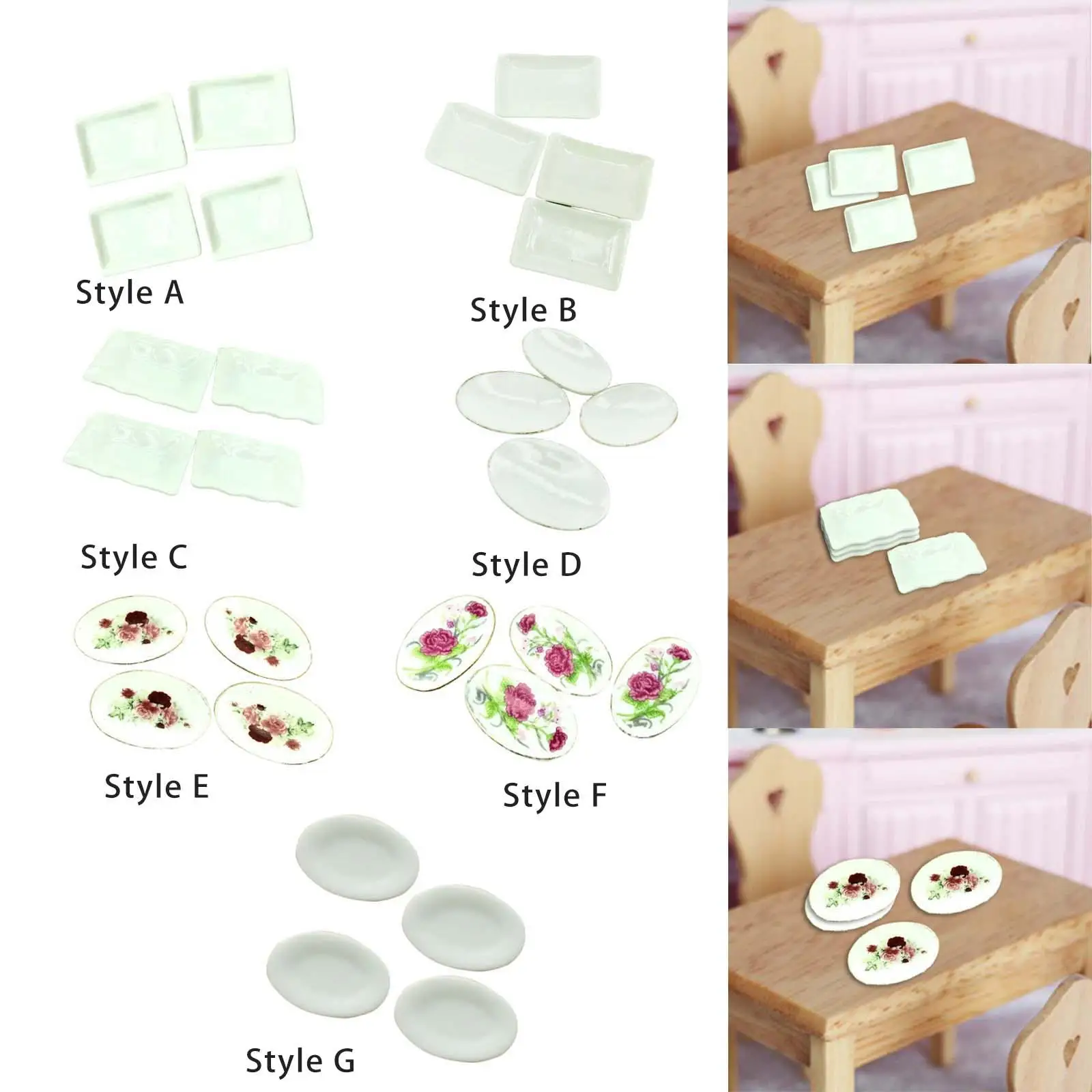 

4 Pieces 1/12 Dollhouse Dishes Mini ,Kitchen Accessory for Toddlers