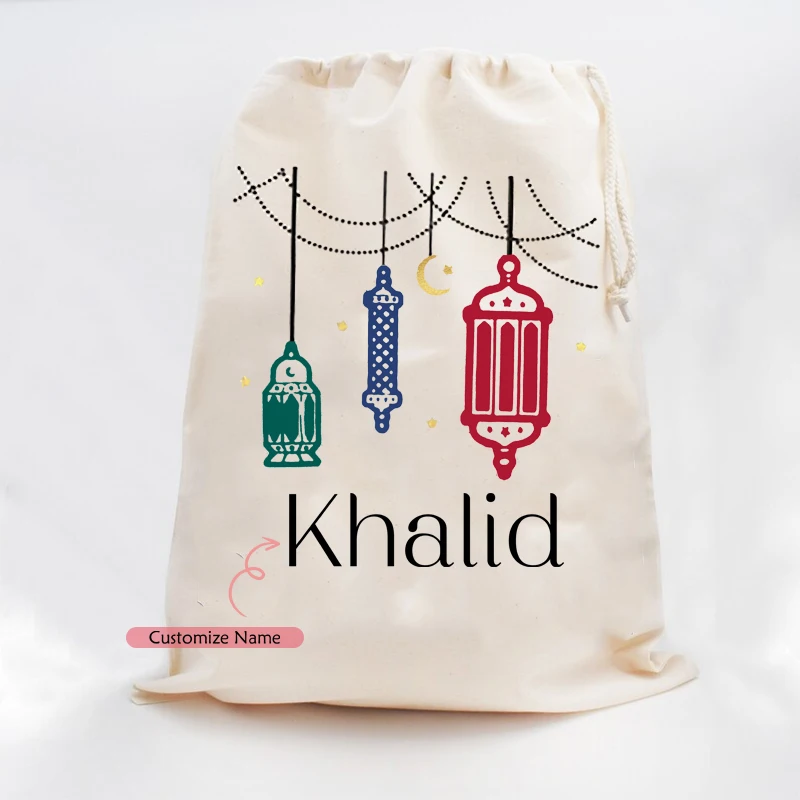 Personalised name Lantern Ramadan sack Eid Mubarak al-Fitr Muslim Islamic Kareem home decoration children kid boy girl gift bag