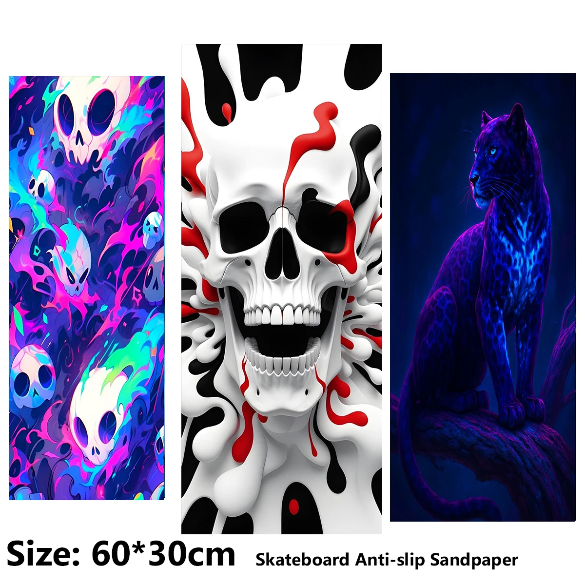 Electric Scooter Anti-slip Sticker Sandpaper Skateboard GripTape Sheet 60*30cm Leopard Skeleton Graffiti Pattern